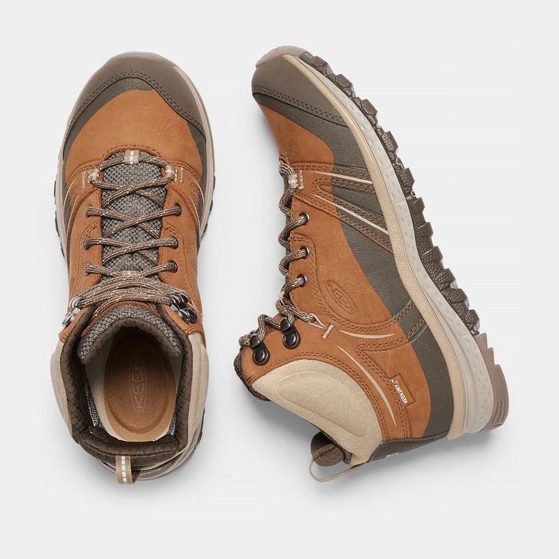 Keen Terradora Leather Waterproof Mid Hiking Boots Canada - Keen Womens Boots Brown/Khaki (KHZY21058